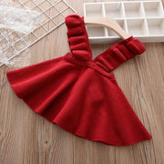 Girls Knitted Flare Sleeve Strap Skirts For 2-7Years - MomyMall Red / 2-3 Years