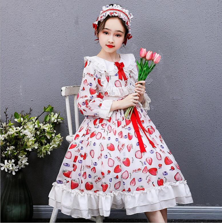 Girls Princess Winter Print Lolita Wedding Teenage Christmas Dress - MomyMall