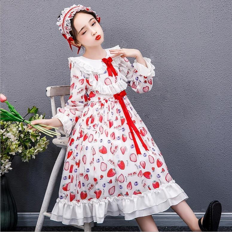 Girls Princess Winter Print Lolita Wedding Teenage Christmas Dress - MomyMall