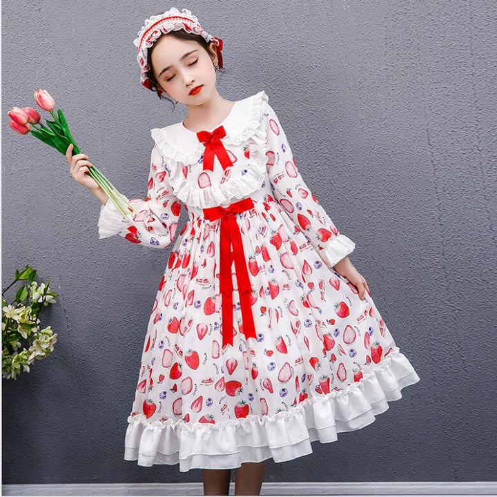 Girls Princess Winter Print Lolita Wedding Teenage Christmas Dress - MomyMall Pink / 5-6 Years
