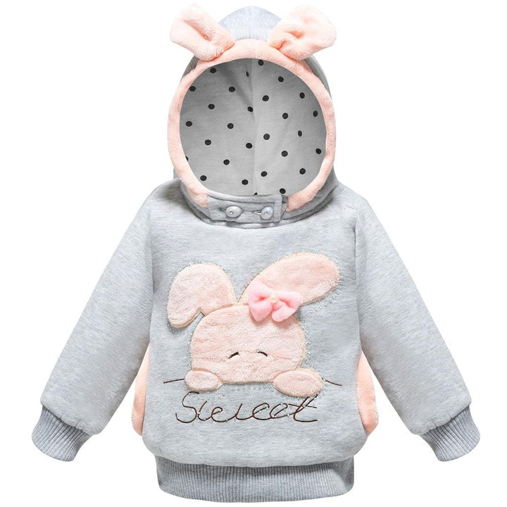 Girls Sweatshirt Cartoon Rabbit Hooded Coats - MomyMall Gray / 1-2T