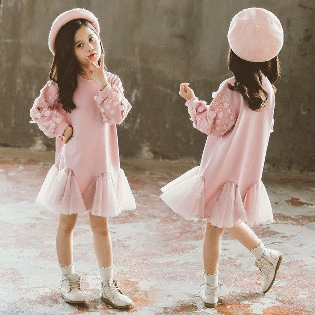 Girls Dress Tutu Lace Long Sleeve Elegant Fashion Dresses 4-14 Years - MomyMall