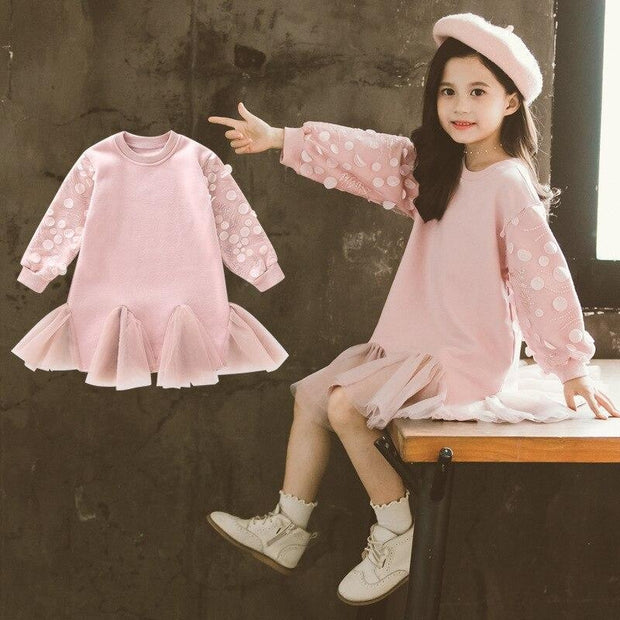 Girls Dress Tutu Lace Long Sleeve Elegant Fashion Dresses 4-14 Years - MomyMall