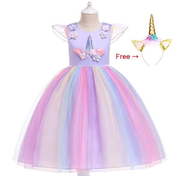 Girls Unicorn Dress Gown Birthday Party Fantasy Princess Dresses, Pink with Headband / 2-3 Years Girls Unicorn Dress Gown Birthday Party Fantasy Princess Dresses, Pink with Headband / 2-3 Years