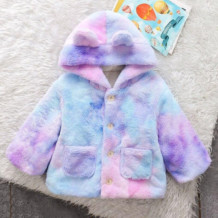 Girls Coat Winter Colorful Fur Cotton Padded Thicken Warm Coats - MomyMall Colorful / 1-2 years