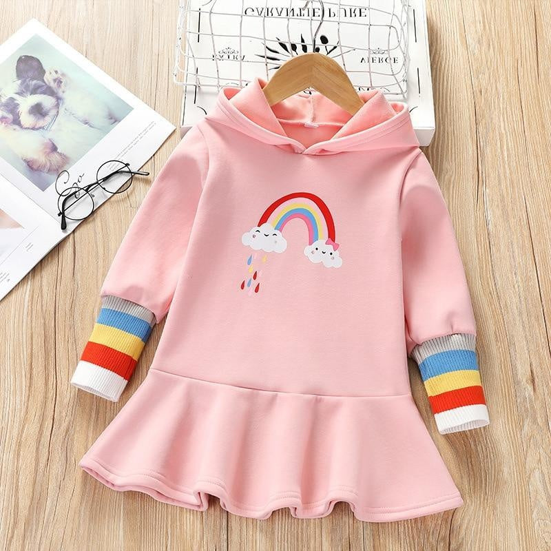 Girls Long Sleeve Warm Shirt Outfit Autumn Winter Dress 2-7 Years - MomyMall pink / 2-3 Years