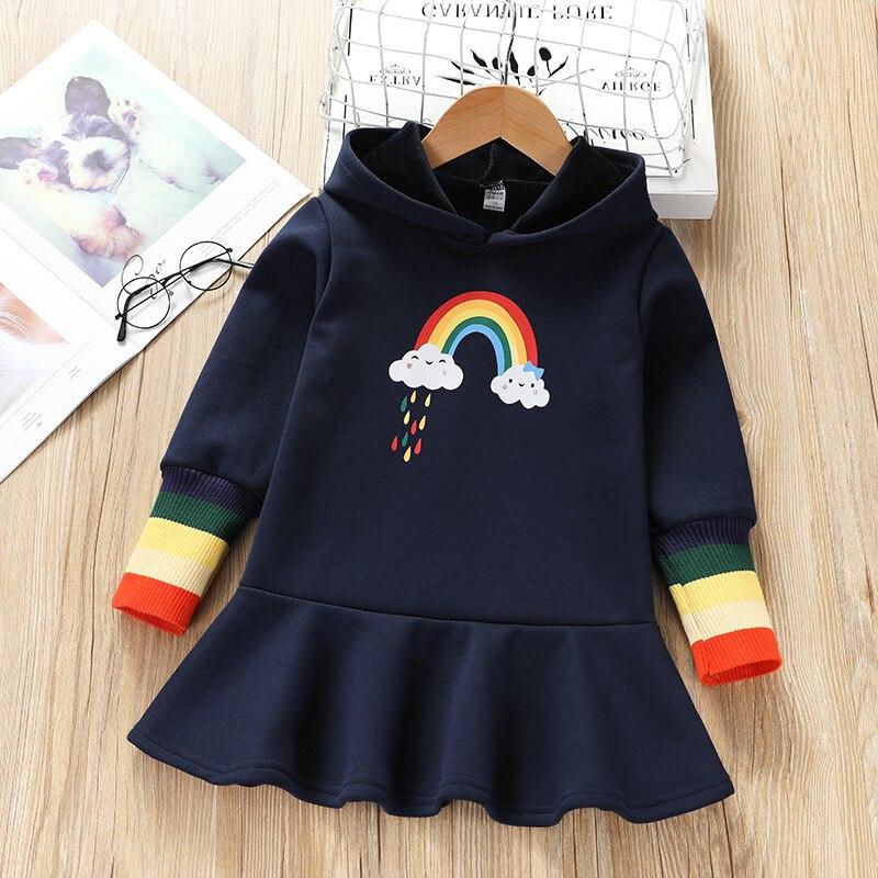 Girls Long Sleeve Warm Shirt Outfit Autumn Winter Dress 2-7 Years - MomyMall Navyblue / 2-3 Years