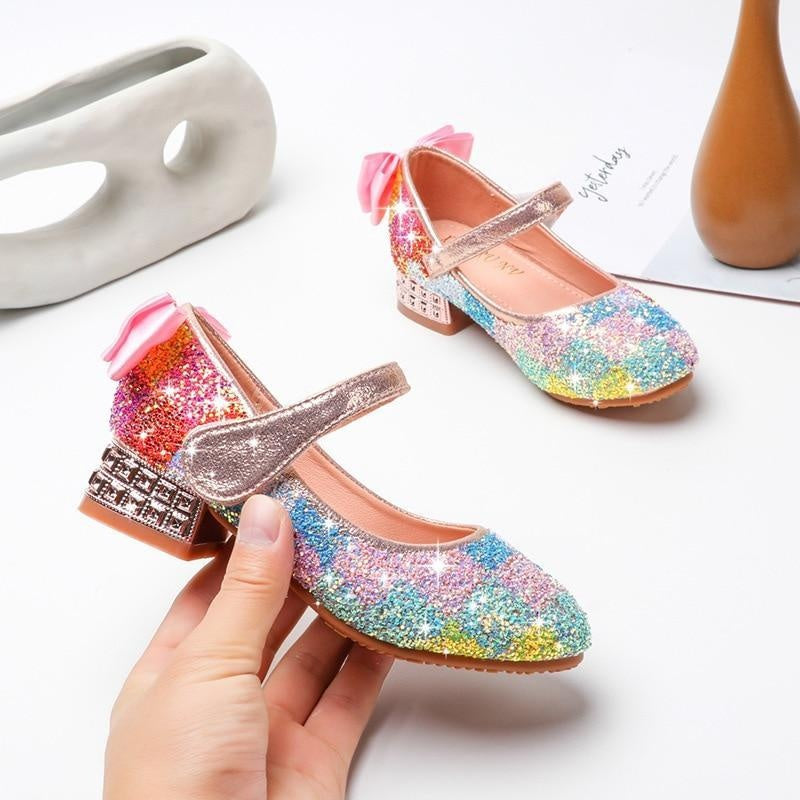 Girls Dance Shoes Sequins Crystal Heels Shoes