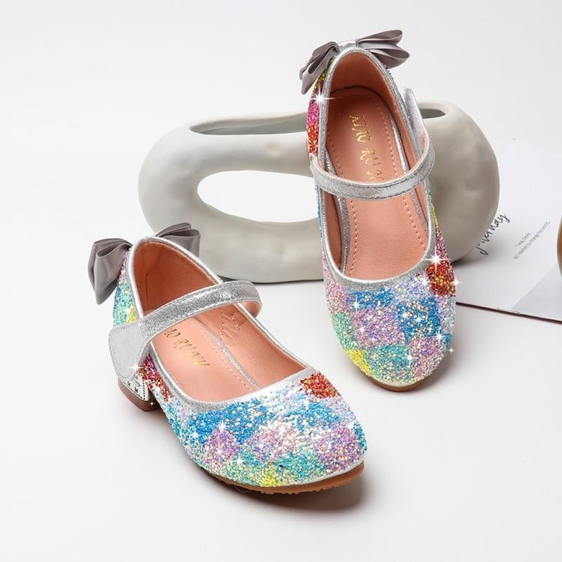 Girls Dance Shoes Sequins Crystal Heels Shoes