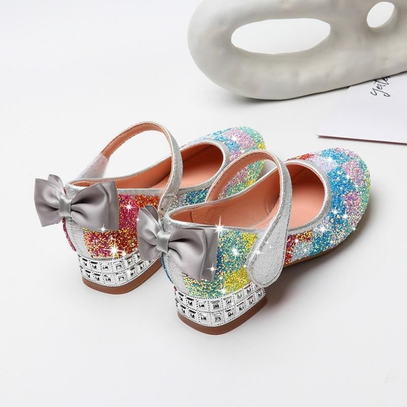 Chaussures de danse pour filles pour enfants Chaussures à talons en cristal à paillettes