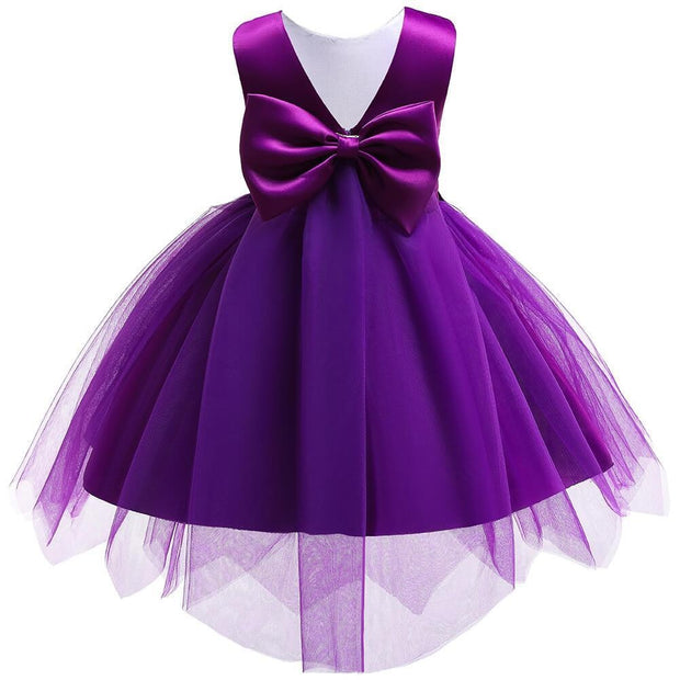 Girl Irregular Mesh Dress Big Bow Princess Dress - MomyMall