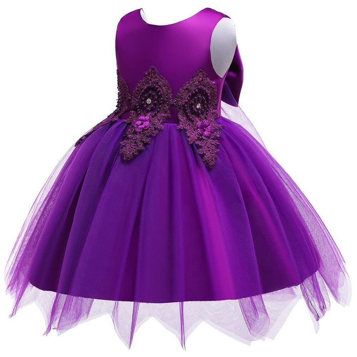 Girl Irregular Mesh Dress Big Bow Princess Dress - MomyMall