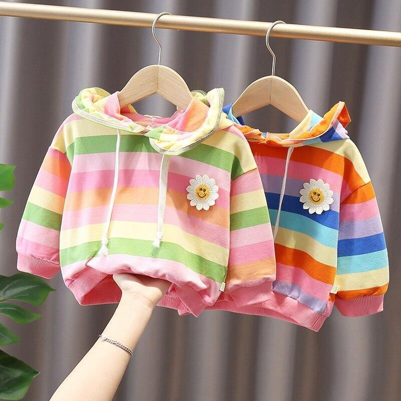 Girls Fall Cute Flower Stripes Fashion Sweatshirt 2-7Years - MomyMall