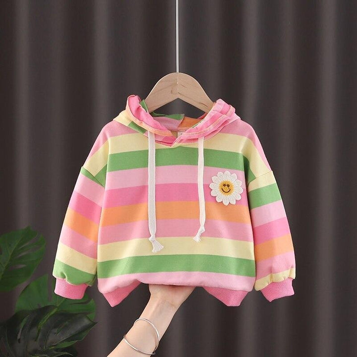 Girls Fall Cute Flower Stripes Fashion Sweatshirt 2-7Years - MomyMall pink / 2-3 years