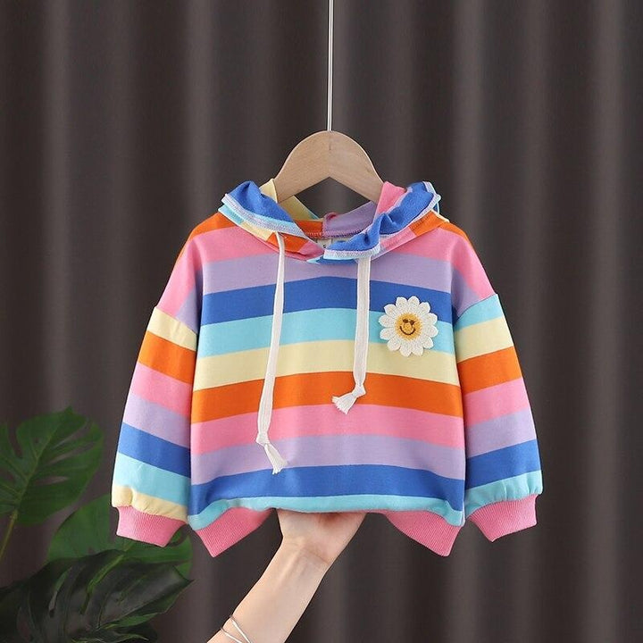 Girls Fall Cute Flower Stripes Fashion Sweatshirt 2-7Years - MomyMall blue / 2-3 years