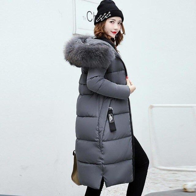 Long Winter Down Coat with Fur Hood