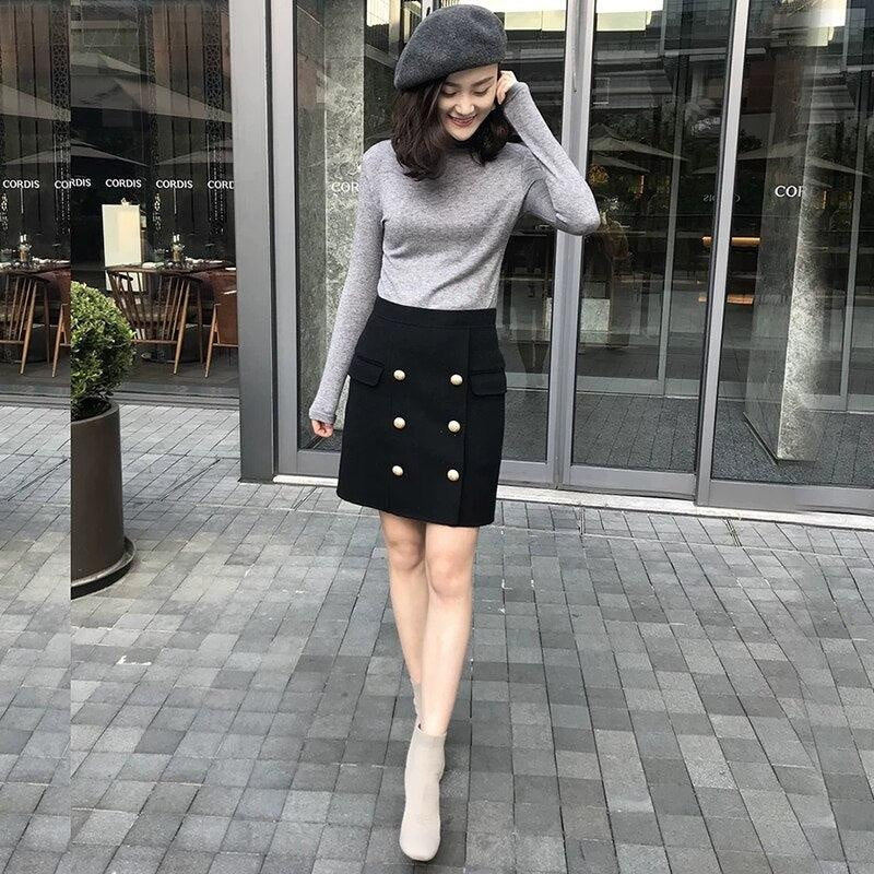 Gold Button Skirt - MomyMall