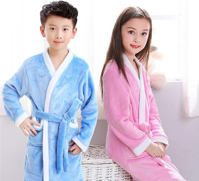 Child Bathrobe Kids Flannel Bathing Robe Sleepwear Fleece Pajamas - MomyMall