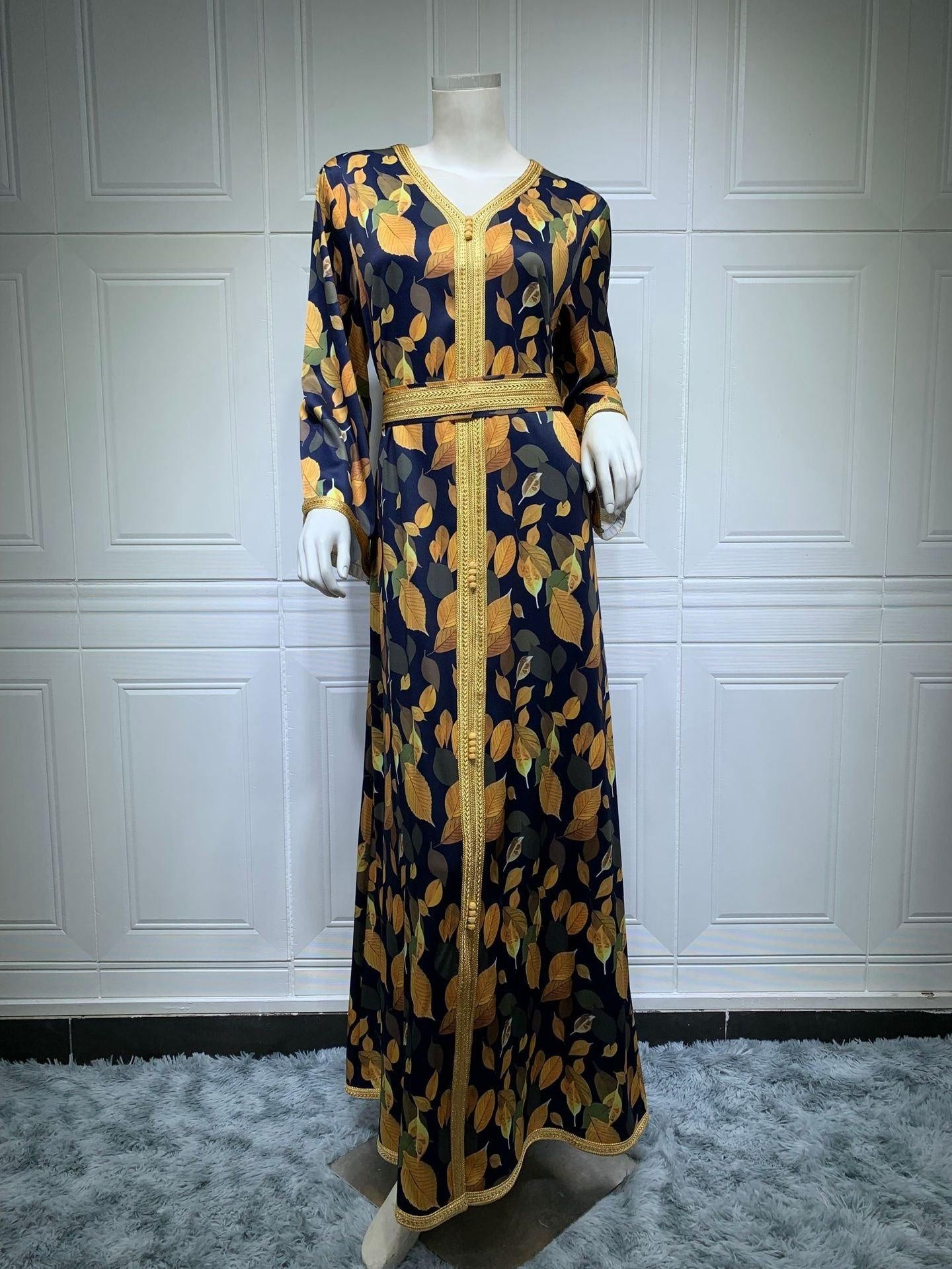 Moroccan Caftan green+gold - MomyMall