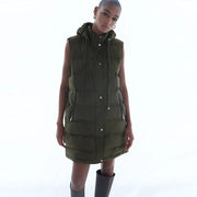 Mid-Thigh Hooded Puffer Vest - Warm Puffer Gilet