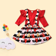 Baby Girls Long Sleeve Valentine Heart Print Tops+Suspender 2Pcs - MomyMall