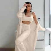 Long Sleeve Oversized Fleece Robe With Pockets - MomyMall WHITE / ONE SIZE