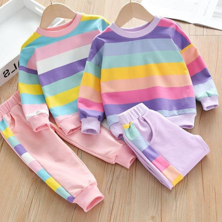 Kids Girls Spring Autumn Fashion Rainbow 2pc Outfit 2-7Y