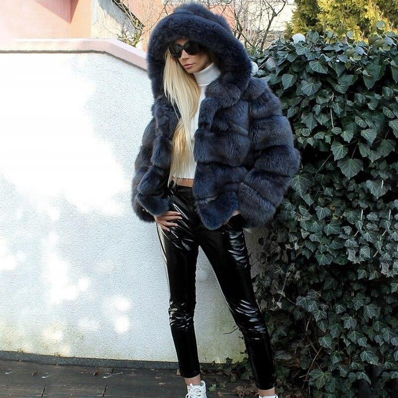 Hooded Faux Fur Bubble Coat - Luxury Winter Faux Fur Coat