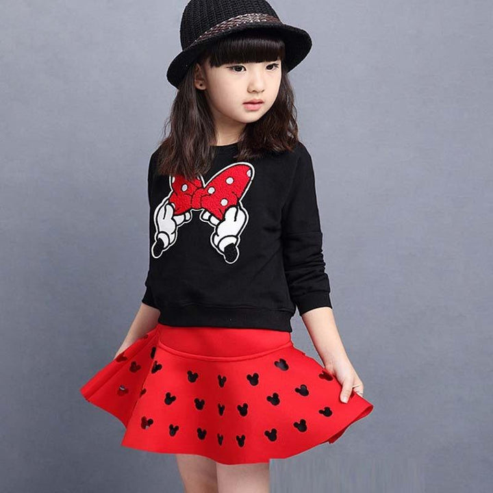 Kids Baby Girl Autumn Sets Long-sleeve Tops+Pleated Skirts 2Pcs Outfits