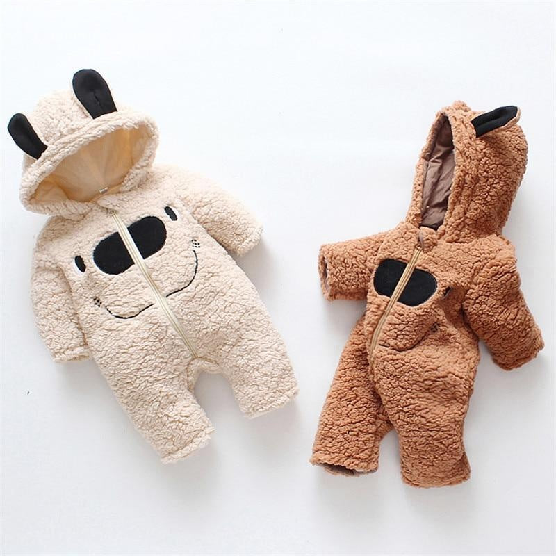 Winter Baby 3D Ears Design Solid Hooded Jumpsuit Romper - MomyMall