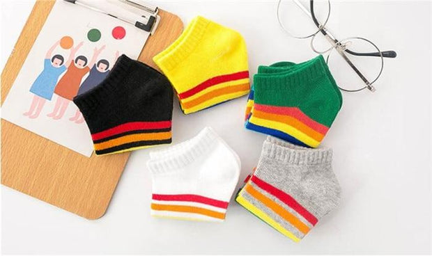 Kids Rainbow Striped Boys Girls Spring Autumn Striped Boat Socks 5 pair/1lot - MomyMall