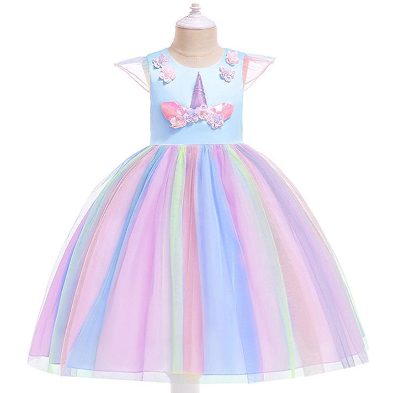 Girls Unicorn Dress Gown Birthday Party Fantasy Princess Dresses - MomyMall