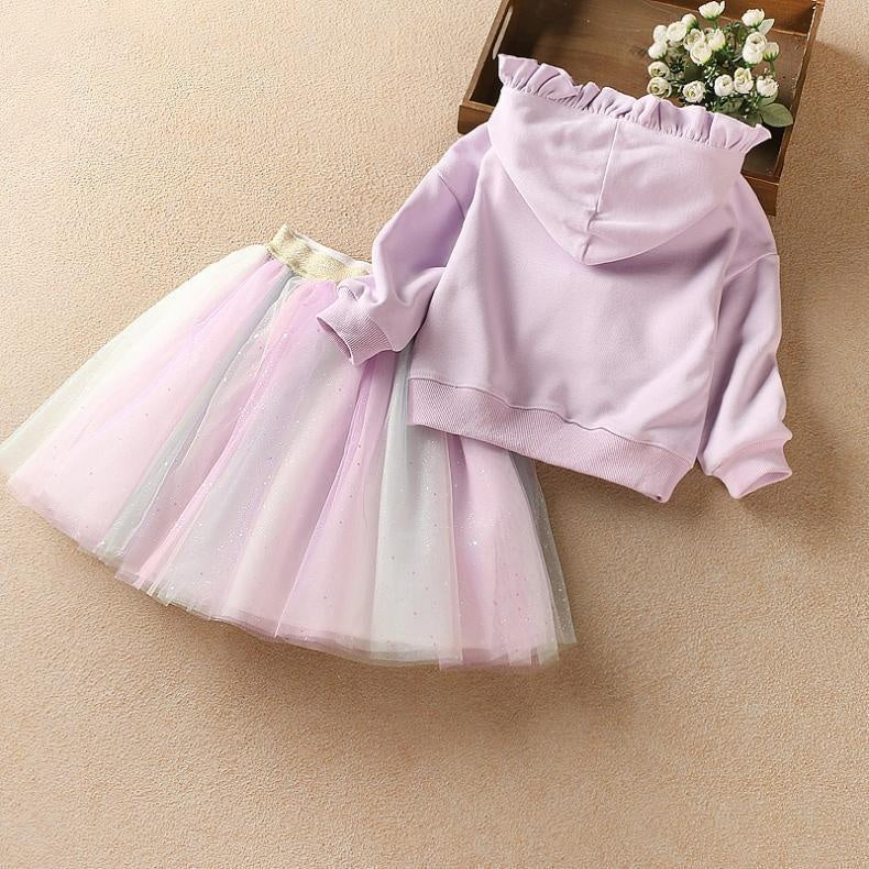 Kids Baby Girls Autumn Long Sleeve Tops +Rainbow Skirt 2pcs Sets 2-7Y