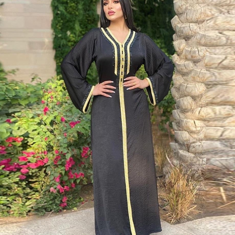 Black Diamond Ribbon Moroccan Kaftan - MomyMall