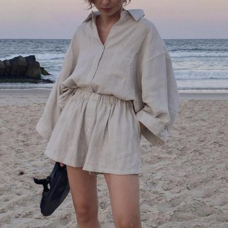 Oversized Pocket Shirt & High Waist Shorts Loungewear Co-Ord