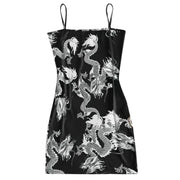 Spaghetti Strap Dragon Print Mini Dress - MomyMall BLACK / S / China