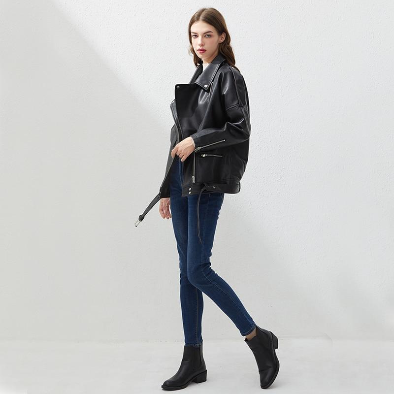 Faux Leather Oversized Biker Jacket With Belt