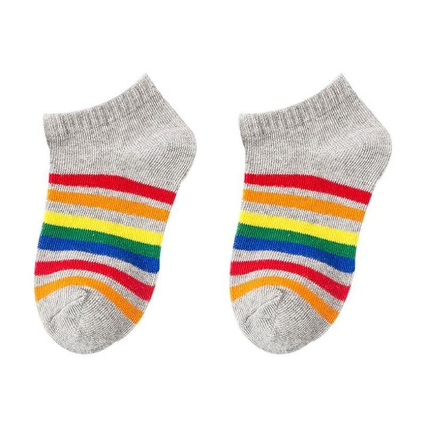 Kids Rainbow Striped Boys Girls Spring Autumn Striped Boat Socks 5 pair/1lot - MomyMall