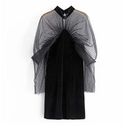 Mesh Midi Dress - Sheer Puff Sleeve Midi Dress - MomyMall BLACK / XS