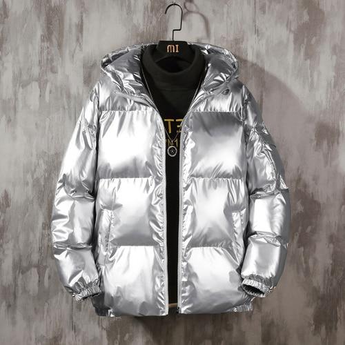 Plus Size Shiny Metallic Puffer Jacket With Hood