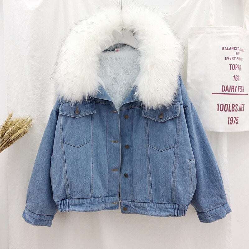 velvet thick denim jacket female