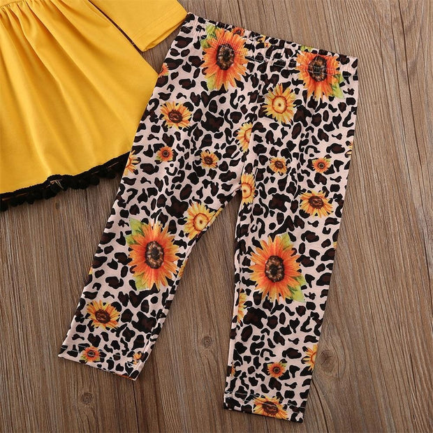 Toddler Kids Baby Girl Outfits Yellow Long Sleeve Autumn 2 Pcs - MomyMall