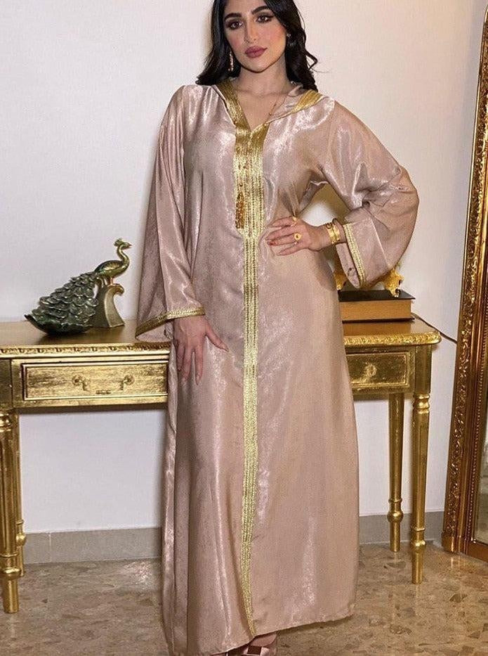 Moroccan Kaftan Hooded Robe - MomyMall Champagne abaya / S