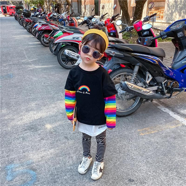 Girl T-shirt Casual Colorful Striped Long Sleeve Tops 1-6 Years - MomyMall