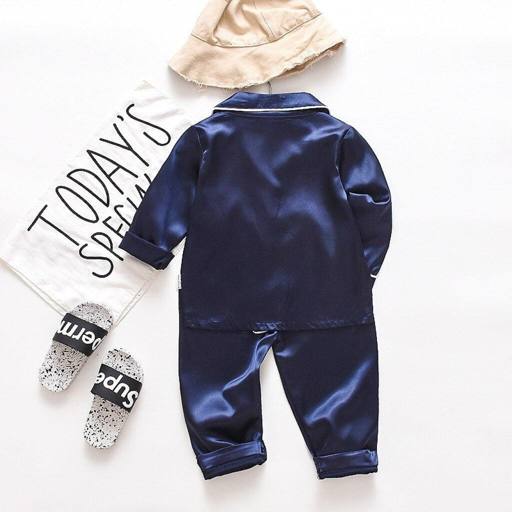 Toddler Baby Boys Long Sleeve Solid Pajamas Sleepwear 2 Pcs - MomyMall