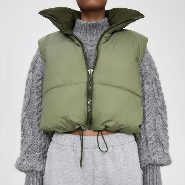 Reversible Padded Cropped Puffer Vest - Lightweight Crop Gilet