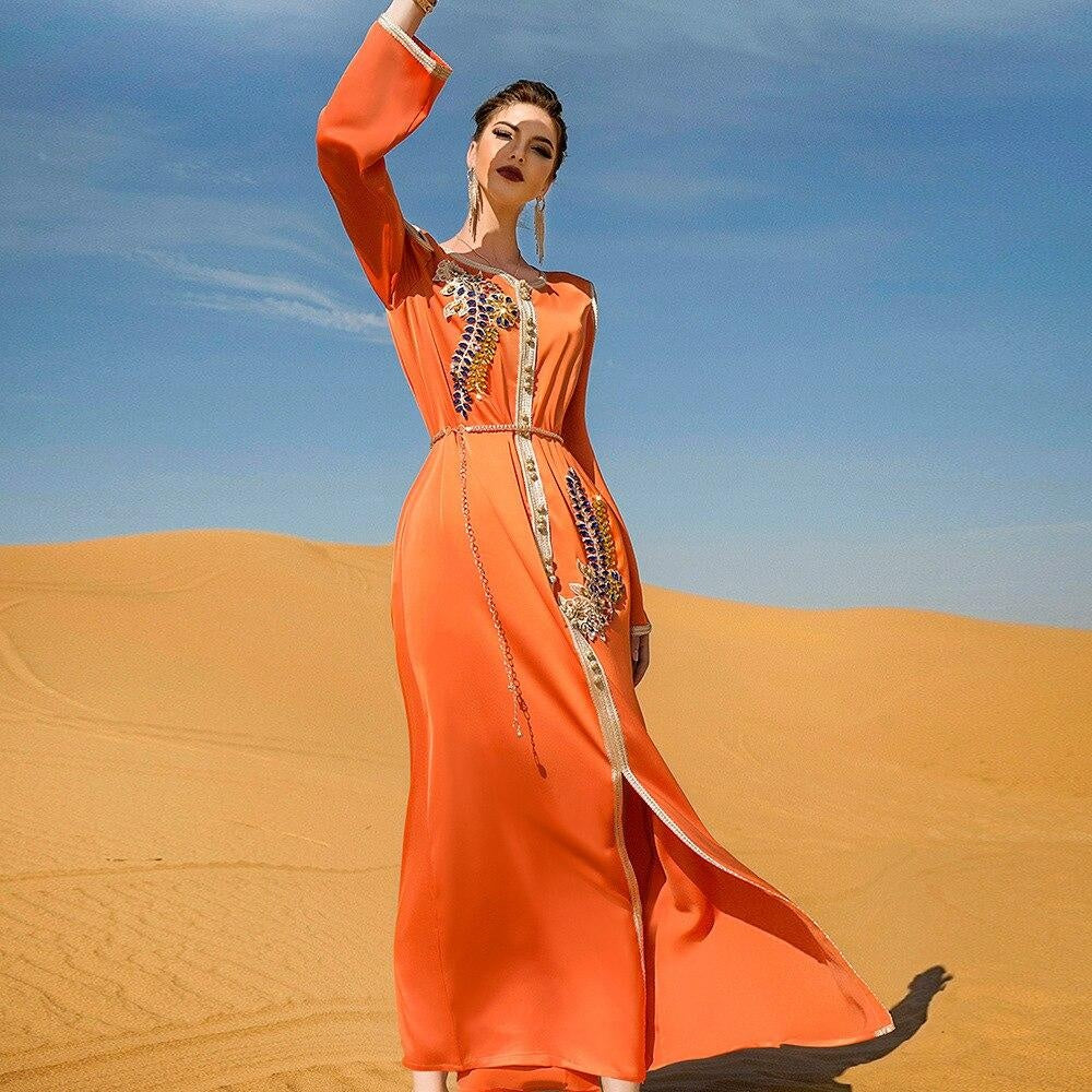 Morocco Luruxy Orange Caftan - MomyMall