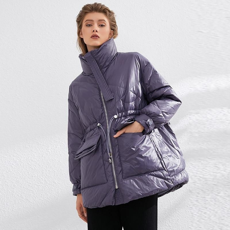 Thick Winter Puffer Jacket With Drawstring Waist