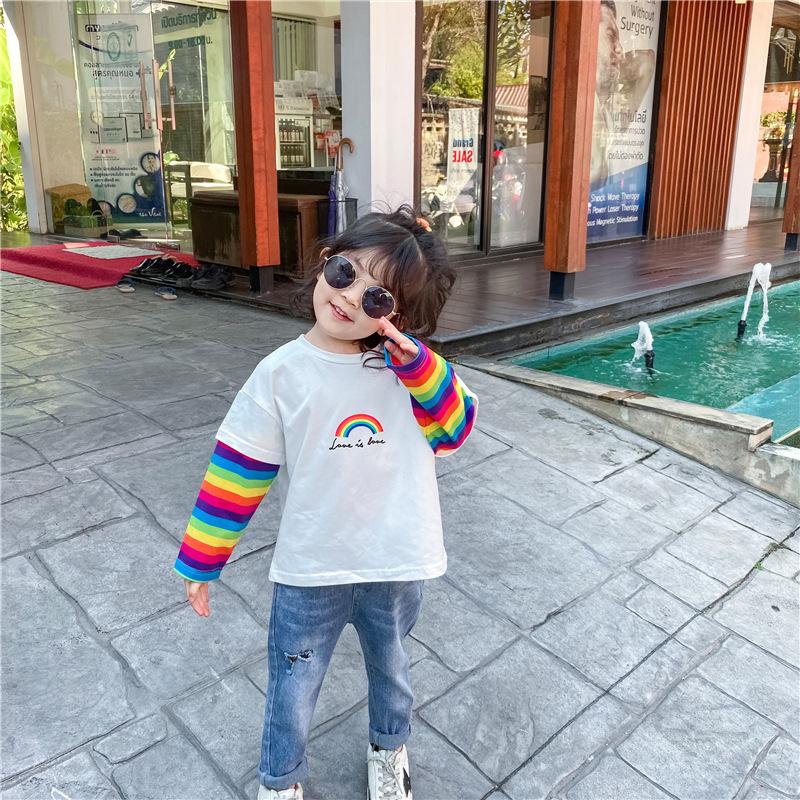 Girl T-shirt Casual Colorful Striped Long Sleeve Tops 1-6 Years - MomyMall