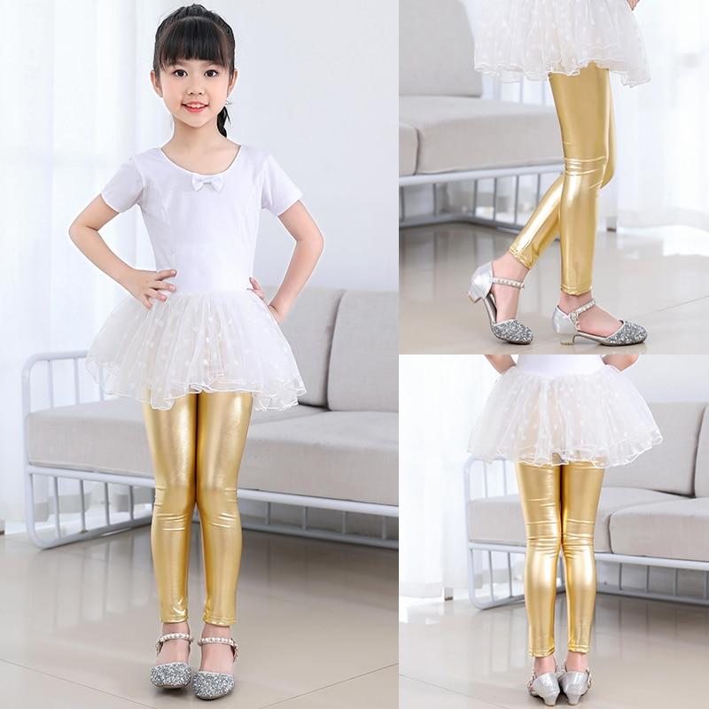 Girls Skinny Faux Leather Leggings Shiny Metallic Stretch Leggings - MomyMall